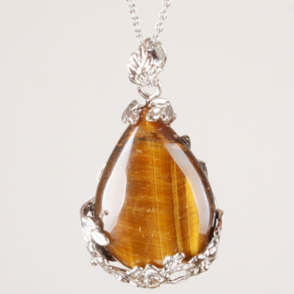 Tiger Eye‎ Quartz Stone Pendant Necklace TearDrop